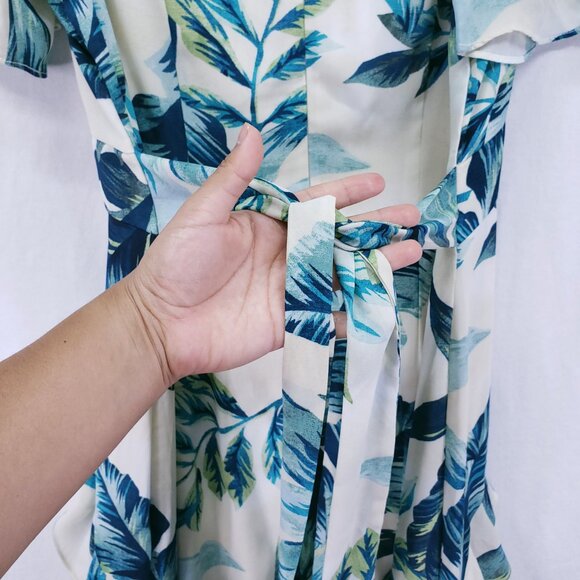 Maggy London Multicolor Hawaiian Tropical V Neck Ruffled Accents Maxi Dress 8 - Picture 14 of 16